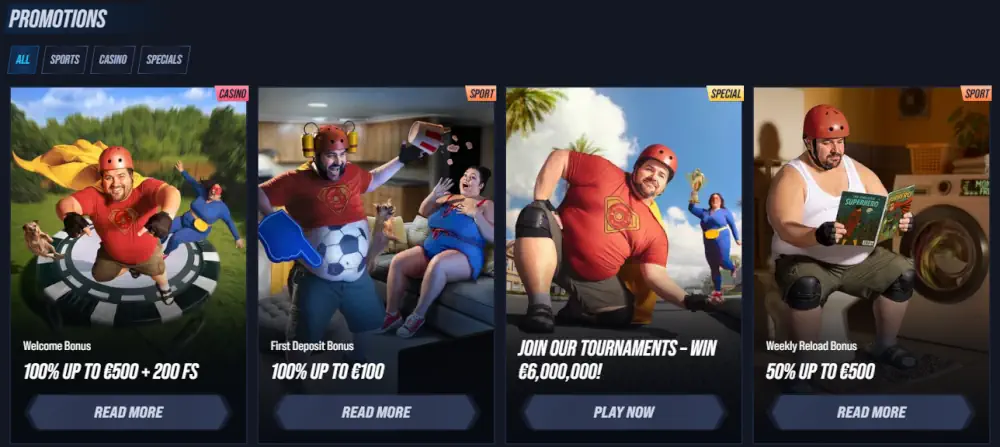 Vegas Hero promotiepagina met welkomstbonussen en gokkasttoernooien